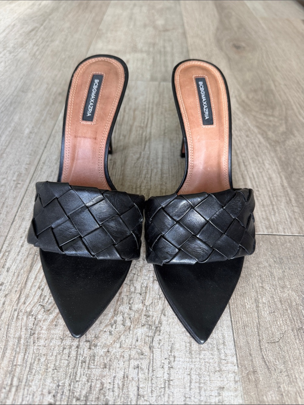 BCBGMaxAzria Black Woven Leather Slide Mules